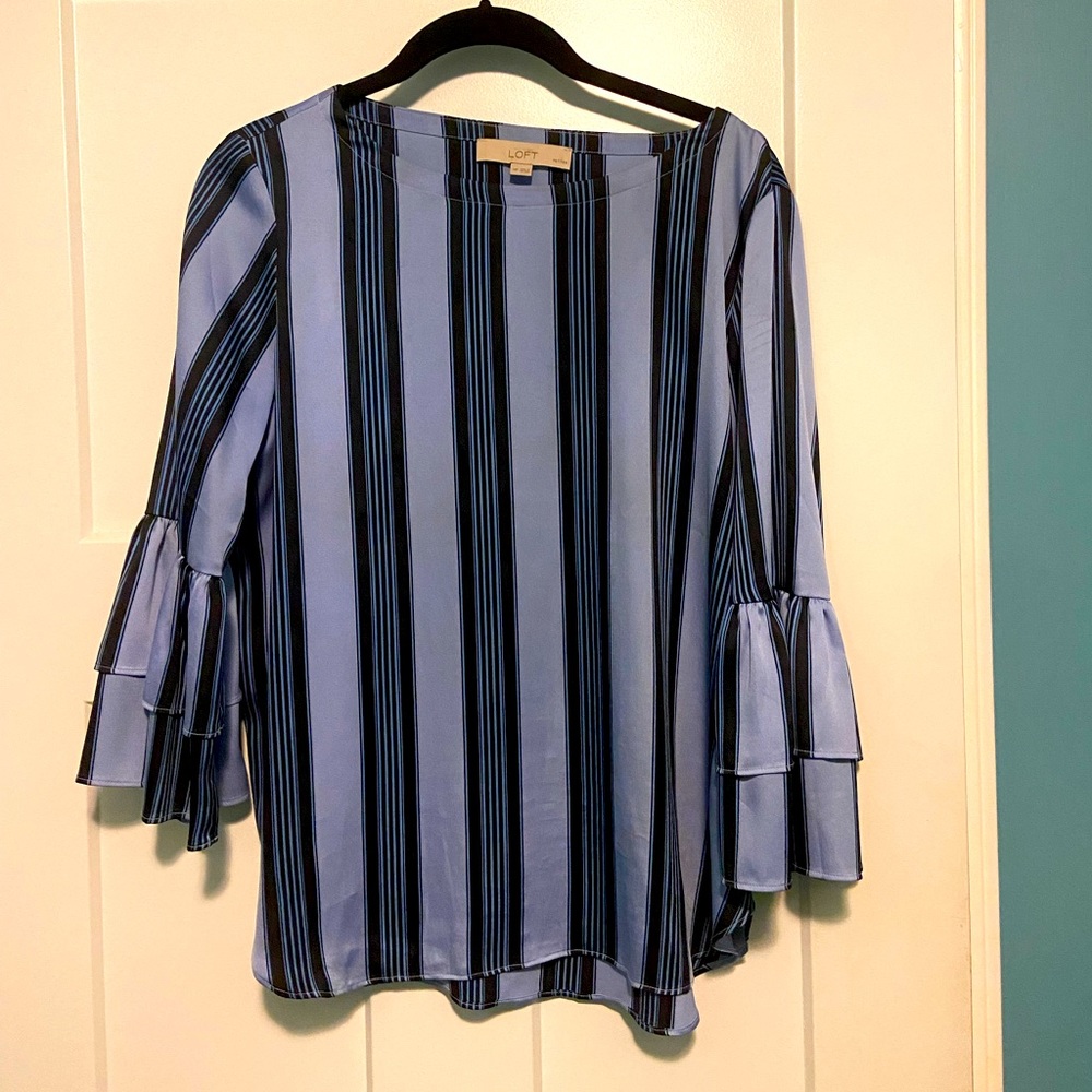 Striped blouse with tiered bell shaped sleeves